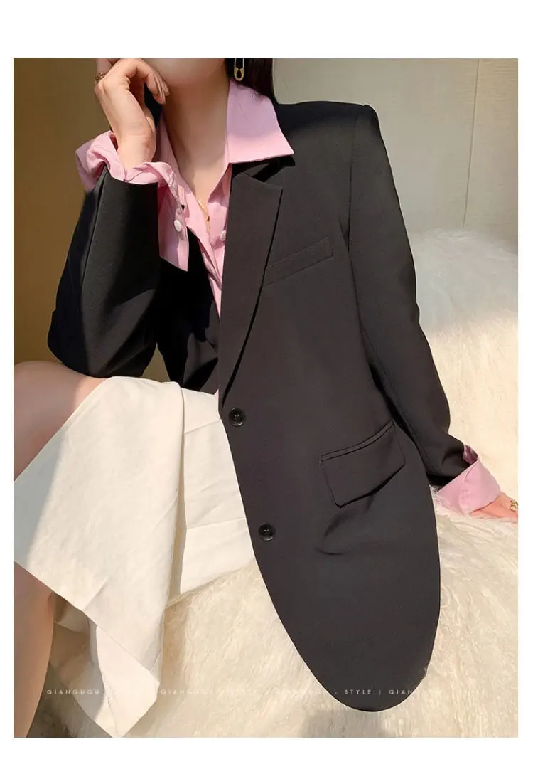 Koreaanse populaire kleding oude geldstijl vrouw zwarte blazer dame jas kleding oversized zakelijke revers lange mouw trendy los