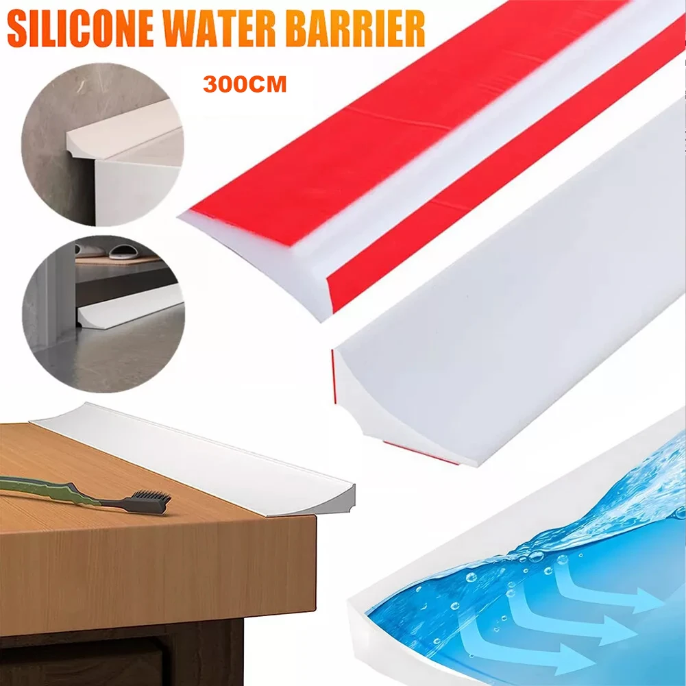 

Water Barrier Retaining Strip 3Meters Silicone Shower Tray Sealing Strip Bath Sink Edging Seal Trim Barrier For Bathroom Kitchen