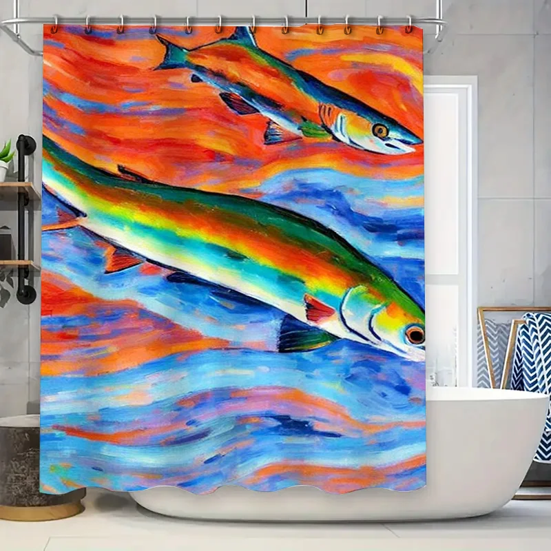 Cortina de ducha impermeable con diseño de peces vibrantes, decoración de baño brillante para el hogar, accesorios de baño, Color naranja, azul, verde, blanco y rojo