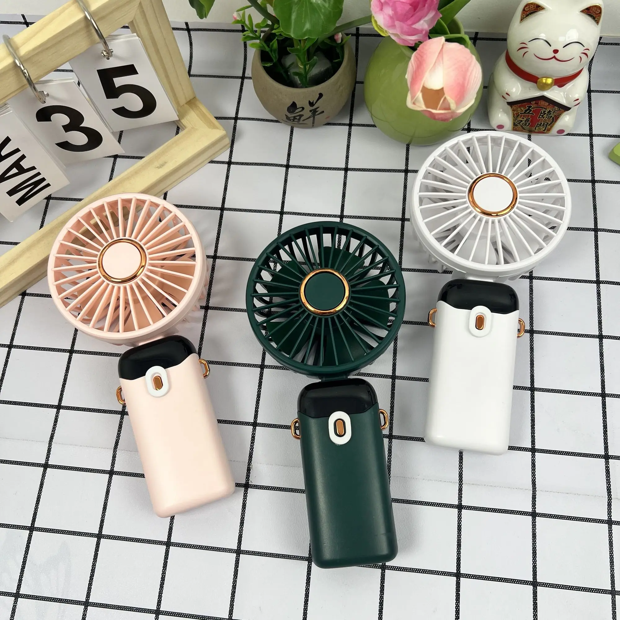 N15 Foldable Aromatherapy Electric Fan, USB Mini Portable Rechargeable Quiet Handheld Fan with Stand & Digital Display