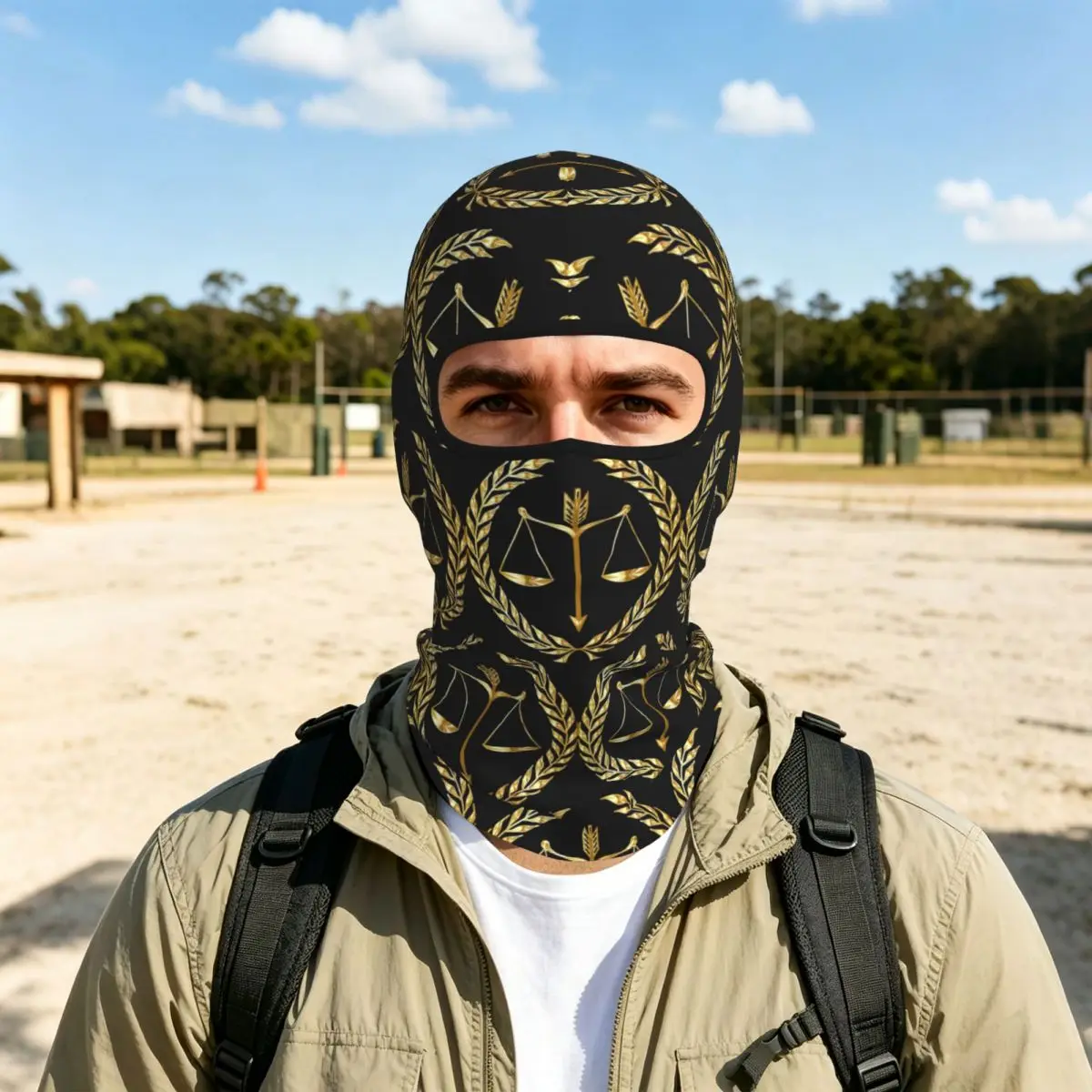 Gold Scales Of Justice Law Logo Lawyer Legal Party Breathable Thin Balaclava Full Face Mask Sun Protection Neck Gaiter Outdoor