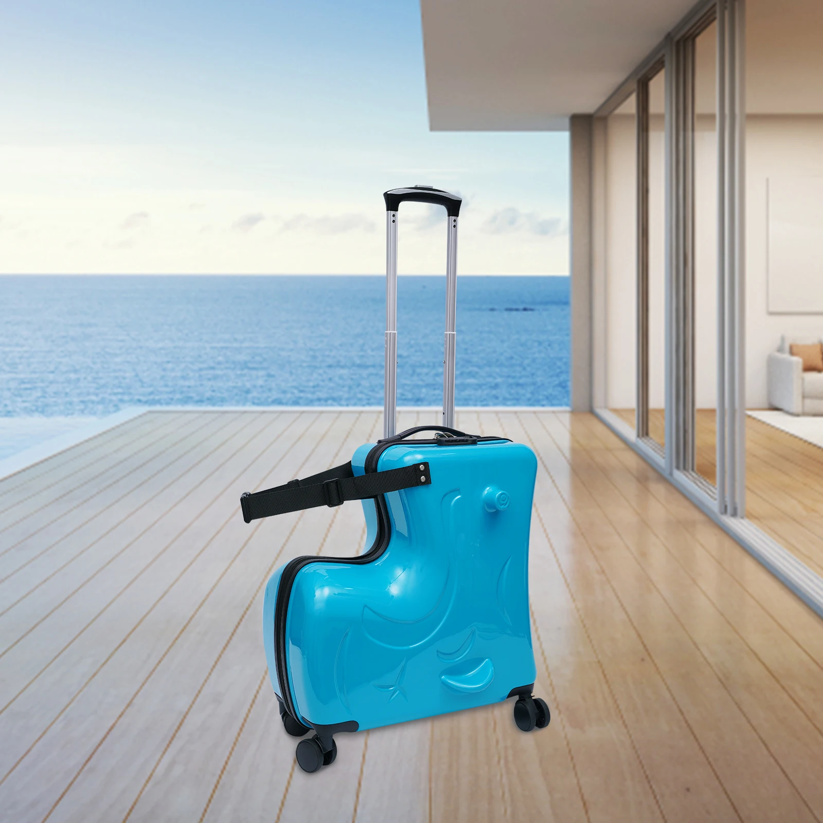 Kids Ride-On Suitcase, 20" Carry-On Luggage with Safety Belt & 3-Digit Lock, Cute, Adjustable Handle for Children 3-6 Years