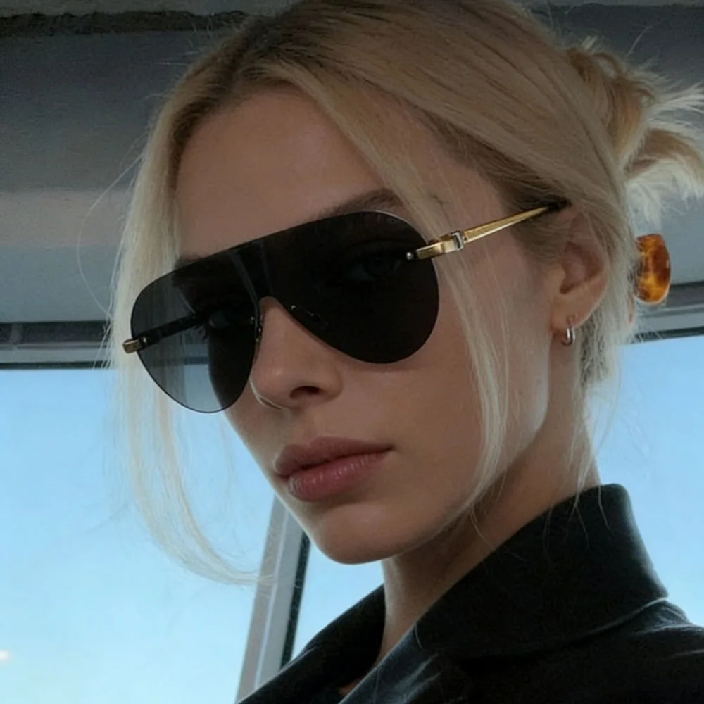 Neue übergroße, trendige, randlose Piloten-Sonnenbrille im Vintage-Stil für Damen und Herren, Luxusmarke, Designer, Outdoor, Autofahren, Metall, Punk-Sonnenbrille