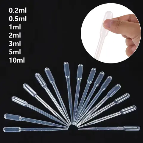 10Pcs 0.2/0.5/1/2/3/5/10ML 실험실 피펫 플라스틱 일회용 졸업 컨테이너 Dropper 액체 Dropper 실험실 장비 밀짚