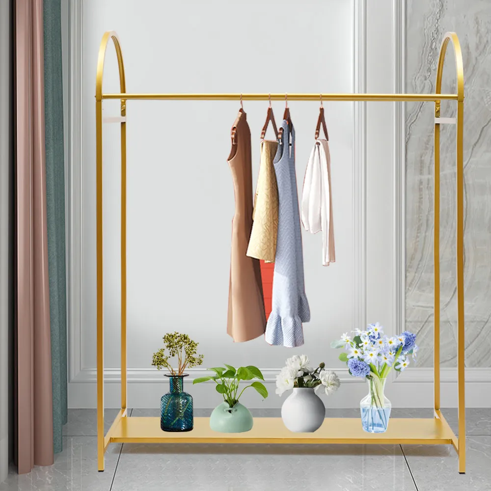 Freestanding Metal Clothes Rack with Storage Shelf Classic Clothes Rail Heavy Duty Hanging Racks Chic Home Living Room Decor