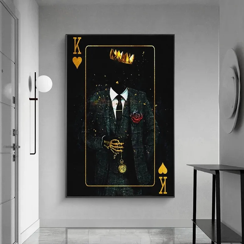 Skeleton King Poker Queen Flowers Canvas Painting Nordic Wall Art Poster Prints Wall Pictures For Living Room Home Cuadros Decor