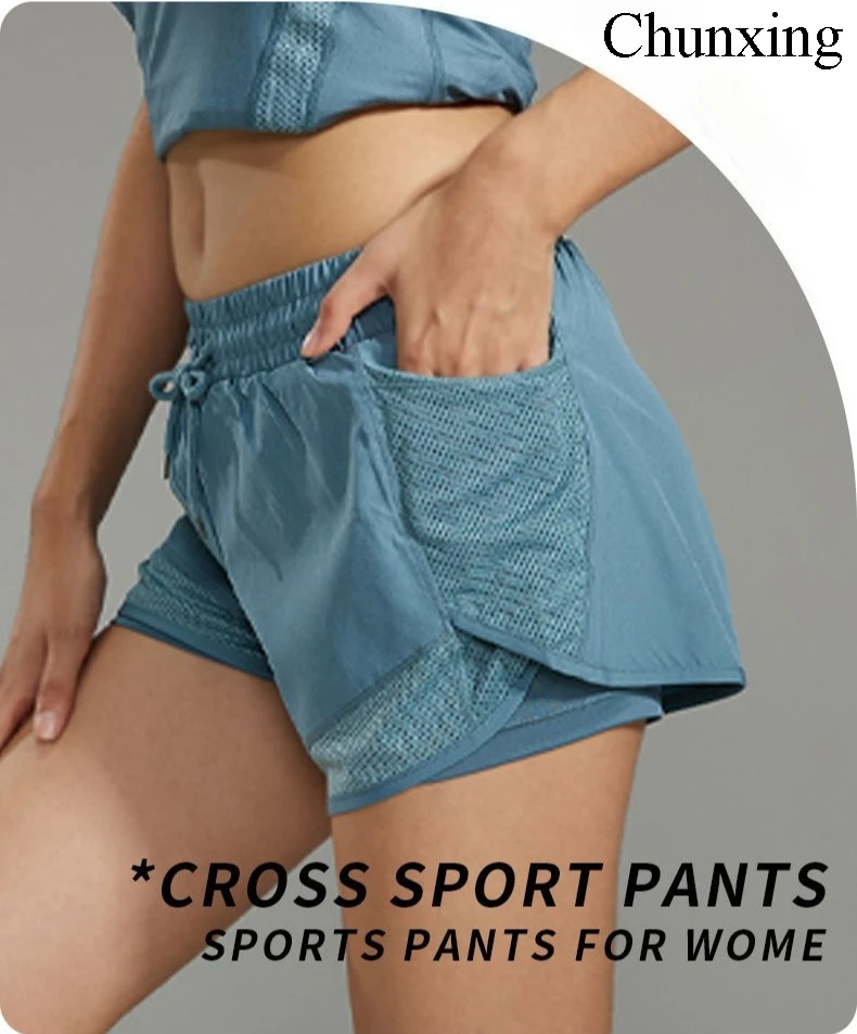Shorts esportivos finos de secagem rápida, bolso reticulado, emenda, yoga, corrida, esportes, mulheres, verão, secagem rápida, roupa externa