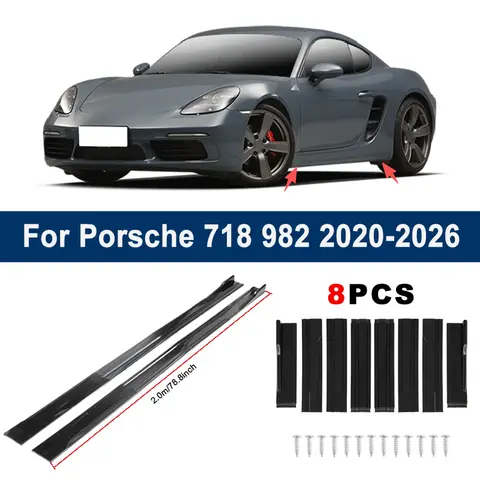 2m Sectional Side Skirt Extension Lips For Porsche 718 982 2020-2026 - Racing Side Spoiler Car Modified Body Kit Accessories
