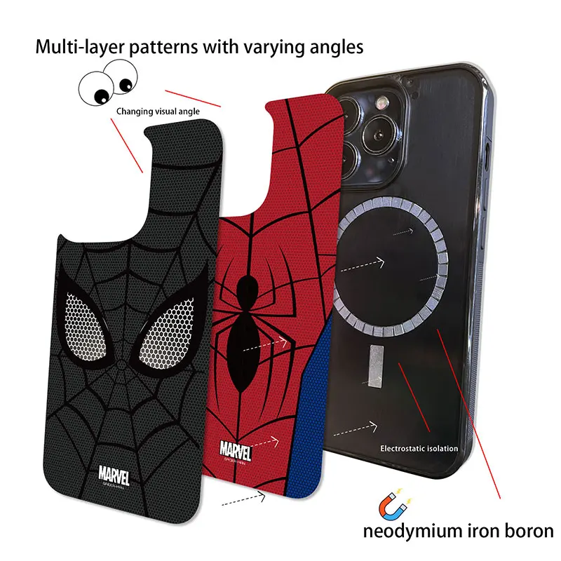 Anime S-Spider-Man 3D Changing Visua For Magsafe Wireless Charge Phone Case For iPhone 15 14 13 12 11 Pro Max Cute Cover Case