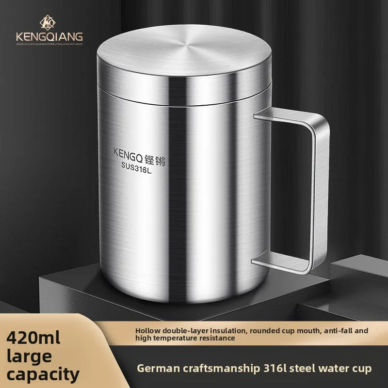316 stainless steel water cup, heat-resistant mug, office, dormitory, coffee, tea, drinking water cup with lid