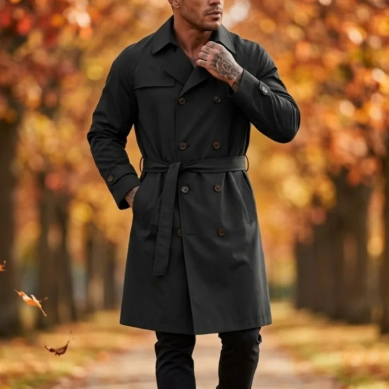 Trench-coat pour homme avec ceinture, nouvelle arrivée printemps/automne, trench léger à double bout