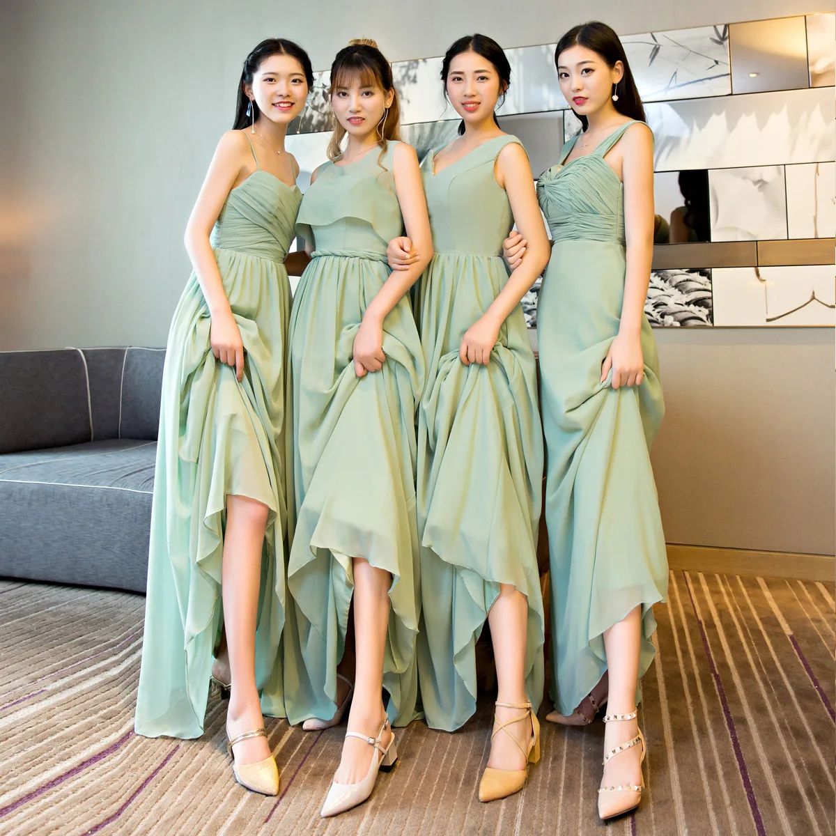 Green Bridesmaid Dresses Wedding 2024 Summer Chiffon Beach Bridesmaid Group Gown