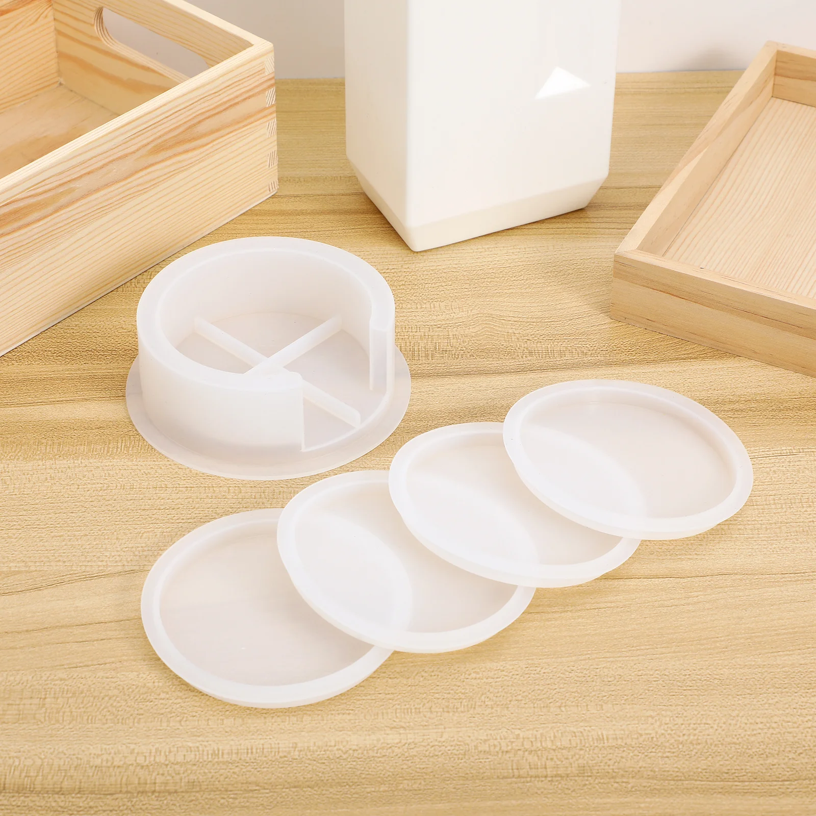 

5pcs Round Coaster Silicone Mold Resin Tray Molds Kit For Diy Epoxy Crafting Durable Molding Tools Jewelry Accessories Handmade