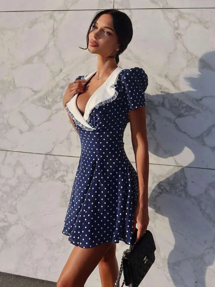 Floral Print Mini Dress for Women - Summer A-Line V-Neck