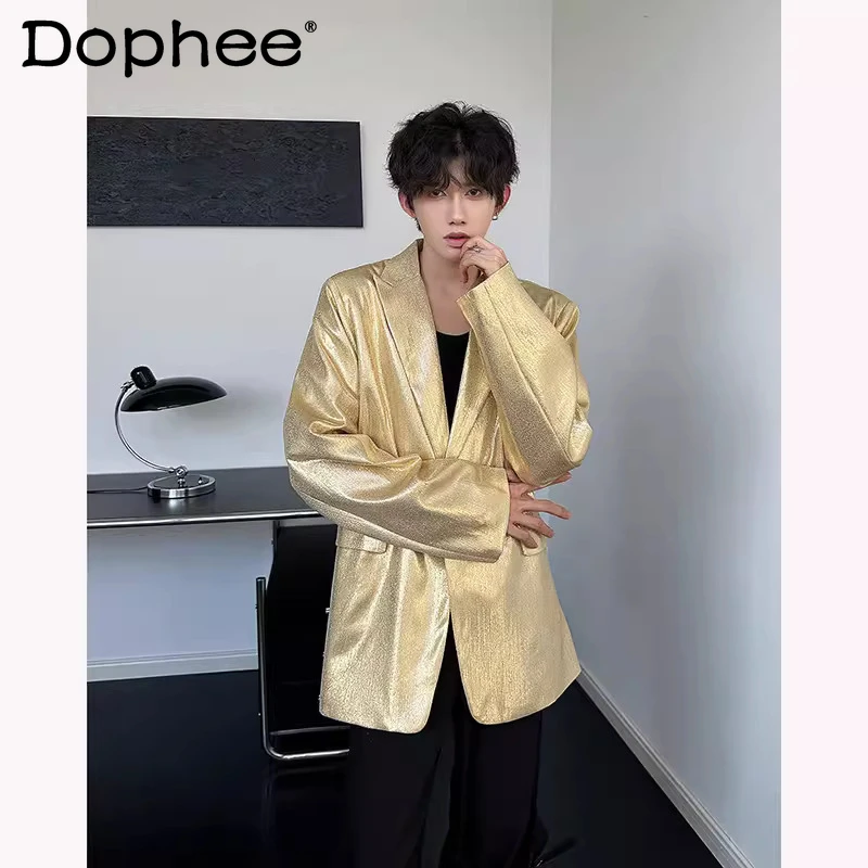 

2026 Spring New Solid Color High Street Suit Jackets Male Trendy Simple Outwear Tops Men's Handsome Long Sleeve Tailored Coats