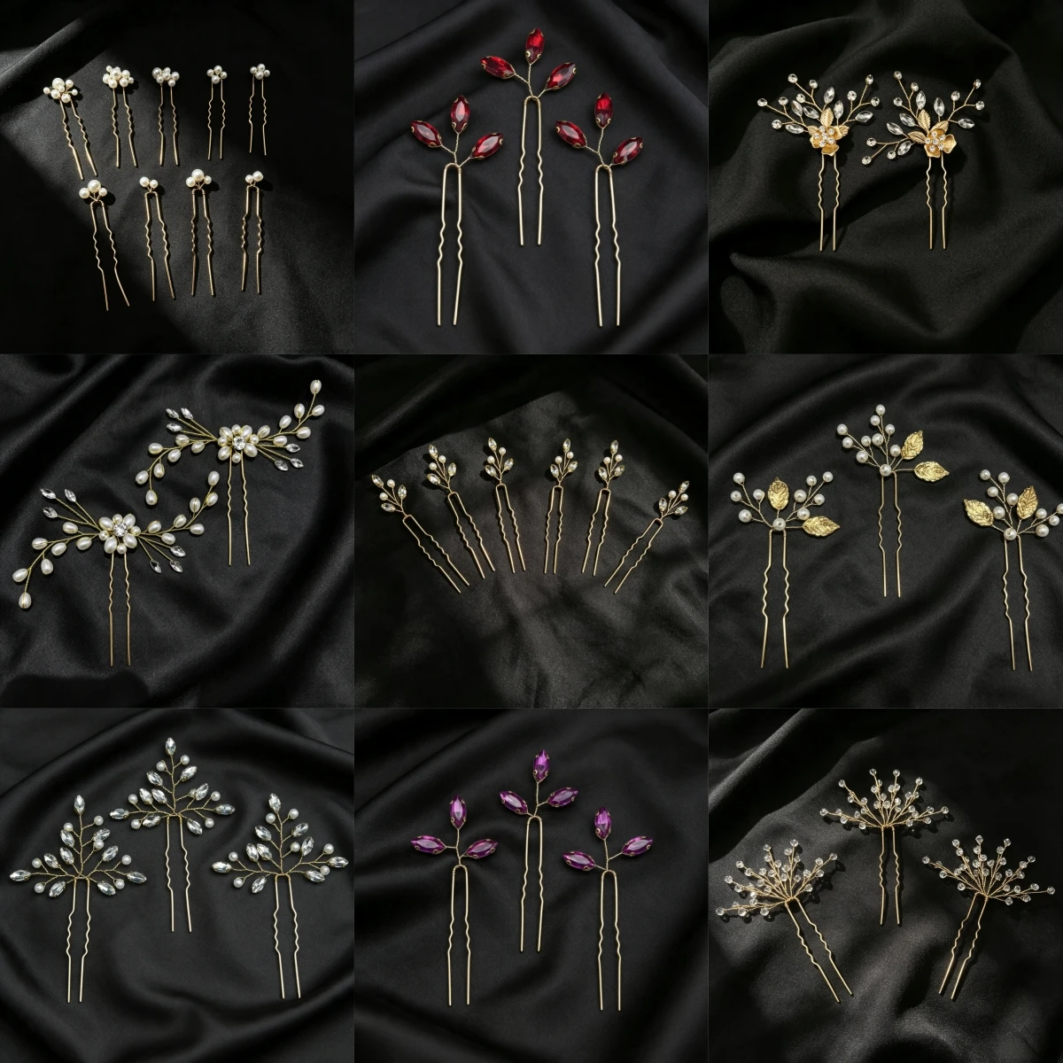 Golden Rhinestone Crystal Pearl Flower Handmade Fashion Hair Clip Hairpin Bridal Wedding Hair Accessories Jewelry Hairpin Clip
