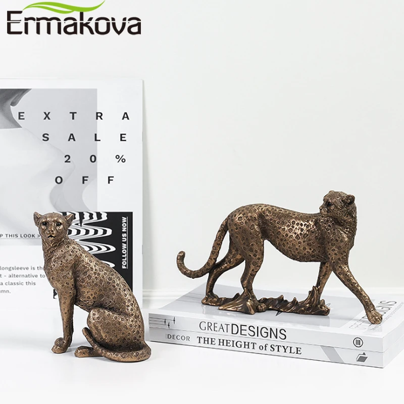 ERMAKOVA European Vintage Panther Statue Animal Figurine Leopard Jaguar Sculpture Home Living Room Office Decoration Gift