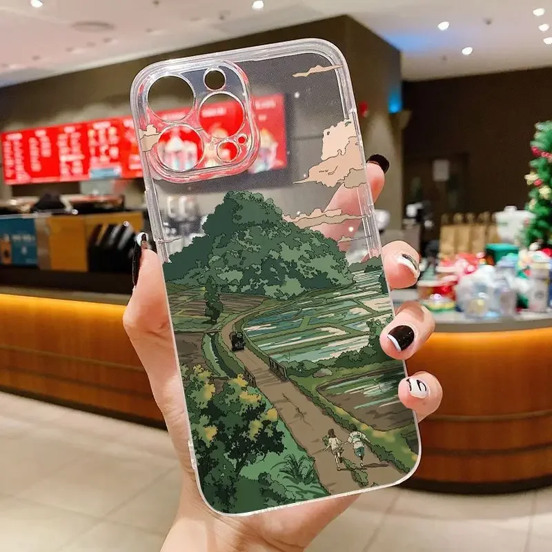 Anime Scenery Phone Case for IPhone 11 13 12 15 Pro XS MAX Mini 7 8 14 Plus SE20 X XR Cartoon Landscapes Clear Cover Fundas Skin image 6