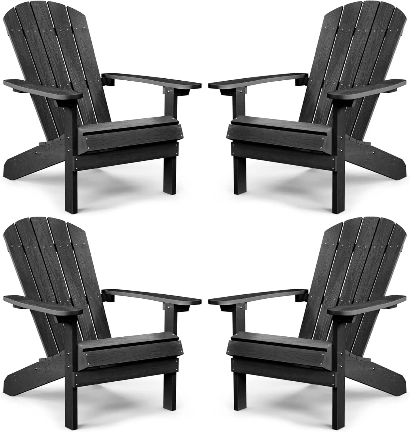 Chairs Set of 4 Plastic Weather Resistant-Black, Modern Poly Lumber Outdoor Chairs Like Real Wood, Widely Used in Out