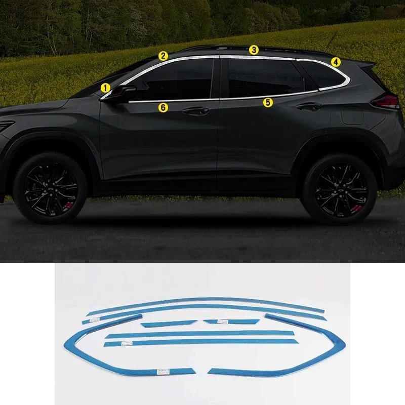 For Chevrolet TRACKER 2020 2021 2022 2023+ Stainless steel Chrome Exterior car Window Molding Strip Sill pillar side Cover Trim