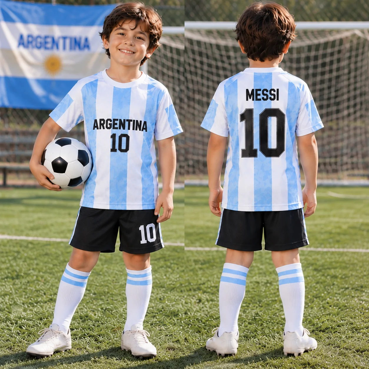 2027 Kids Messi 10 Soccer Jersey Set, Boys Girls Football Uniform, Children Soccer Shirt Shorts set, Youth Sportswear