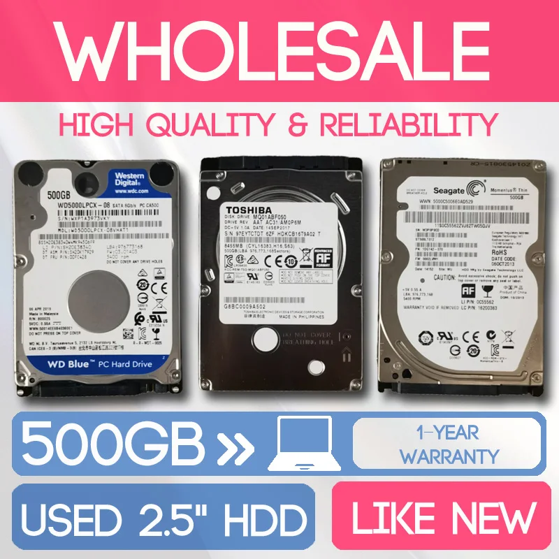 Atacado usado 2.5 "500gb disco rígido interno hdd hd sata iii 5400 7200 rpm 7mm para computador portátil ps4-dropship