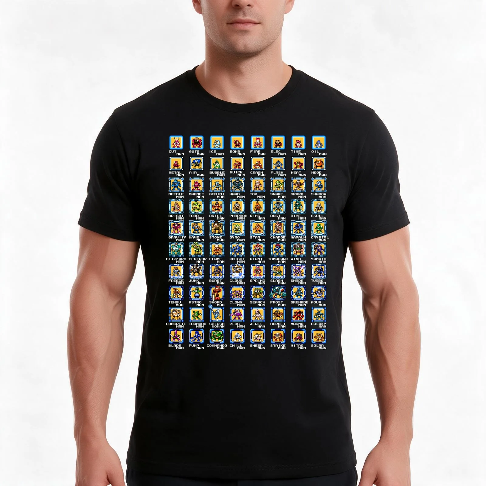 MEGAMAN BOSSES T-Shirt Summer Casual Cotton Tee Oversized Streetwear Tops Vintage Graphic Print Loose Fit Short Sleeve