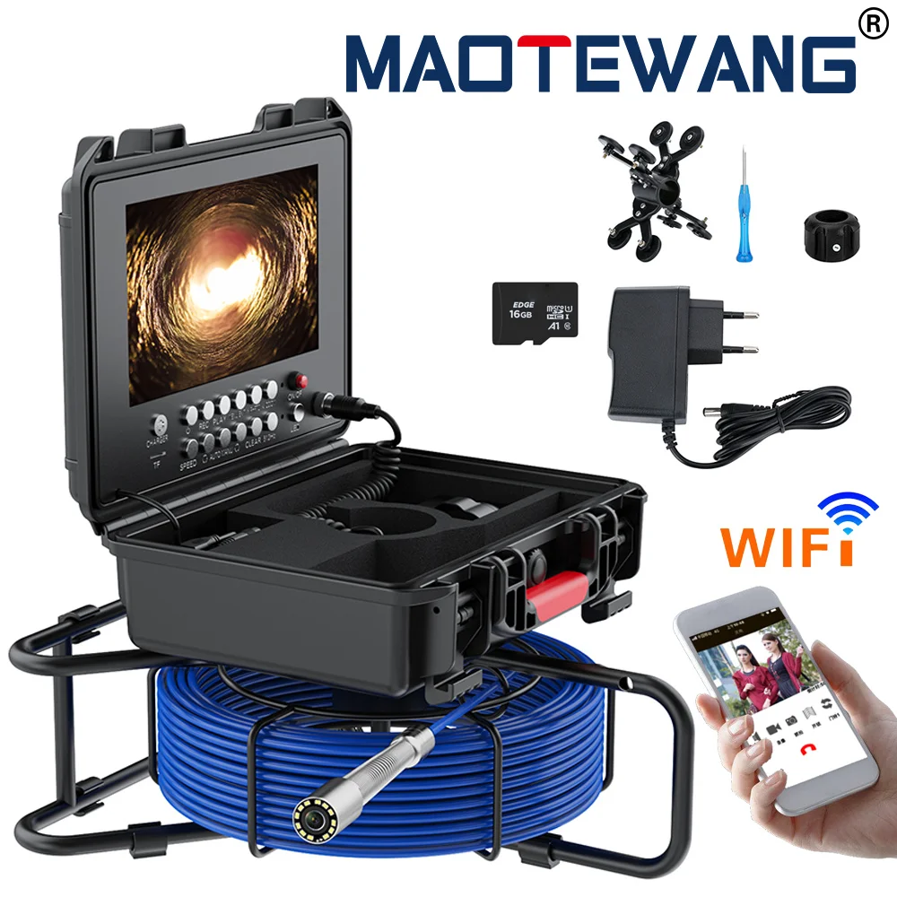 

9" Sewer Inspection Video Endoscope Camera Wireless WiFi/DVR Distance Counter Self-Leveling 512HZ Locator Video Endoscope Camera