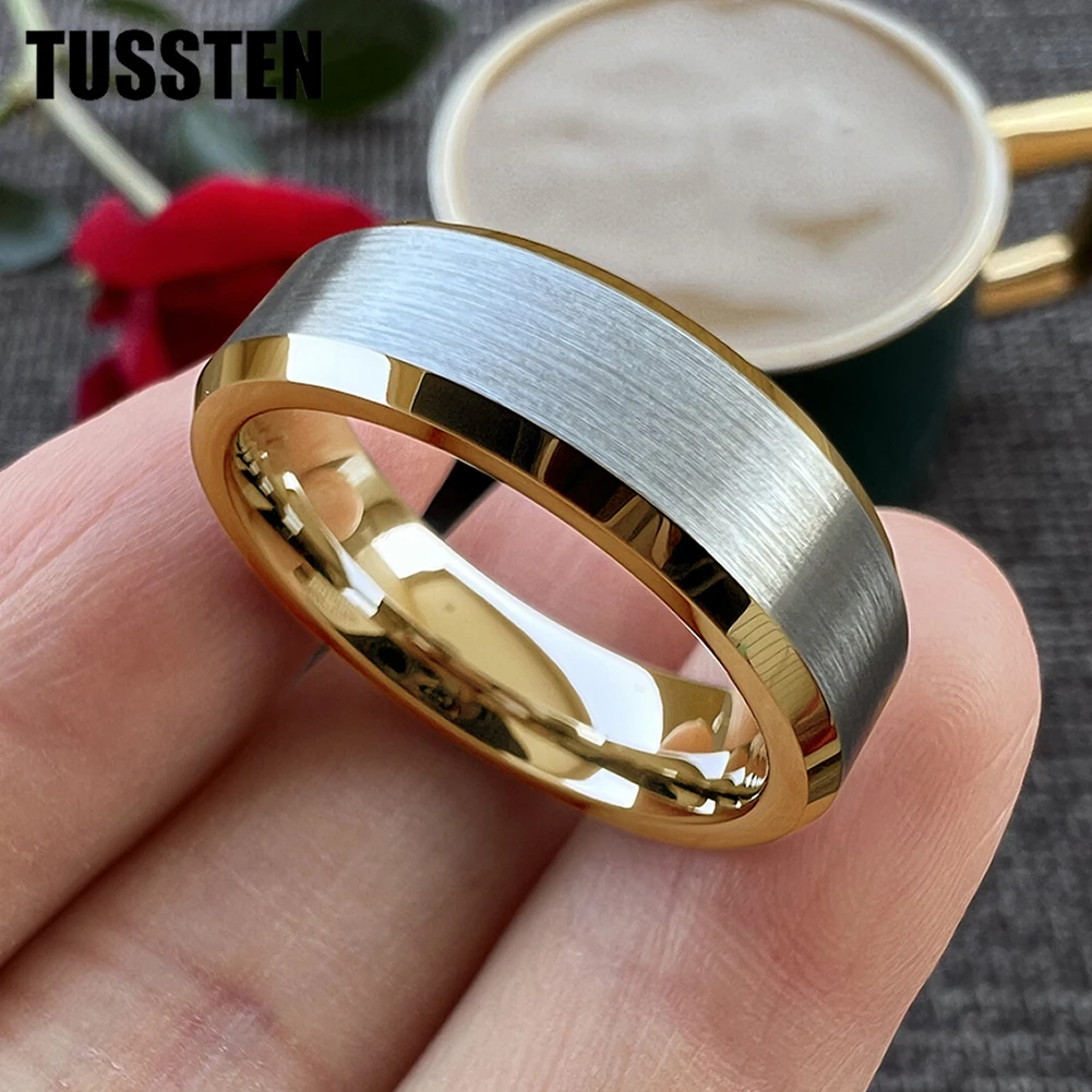 

Dropshipping TUSSTEN Mutilcolor Wedding Band Men Women Tungsten Engagement Ring Beveled Brushed 6MM/8MM Comfort Fit