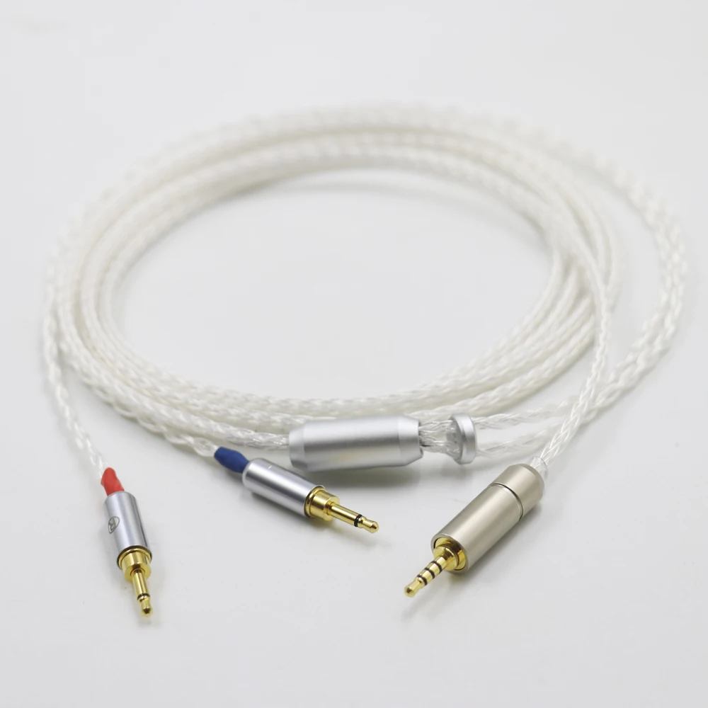 HIFI 4.4/3.5/2.5mm Balanced 16 Core Single Crystal Pure Silver Headphone Upgrade Cable for HE1000 HE400S HE560 Oppo PM-1 PM-2