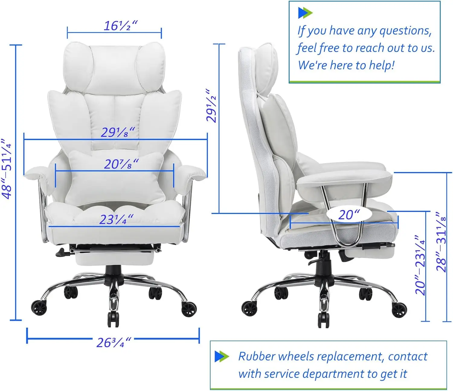 Desk Office Chair 400LBS, Big and Tall Office Chair, PU Leather Computer Chair, Executive Office Chair with Leg Rest and Lumbar