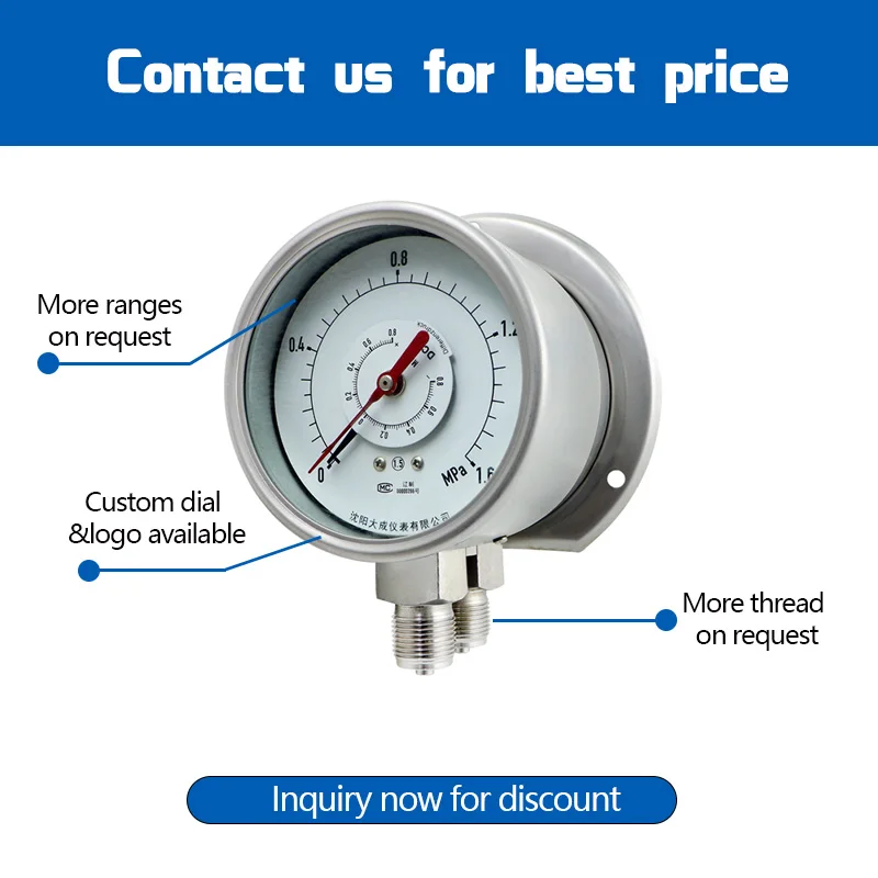 Stainless Steel Double Needle Differential Pressure Gauge Anti-corrosion 1/2NPT Install Edge 100mm Dial IP54 Protection 1.6%