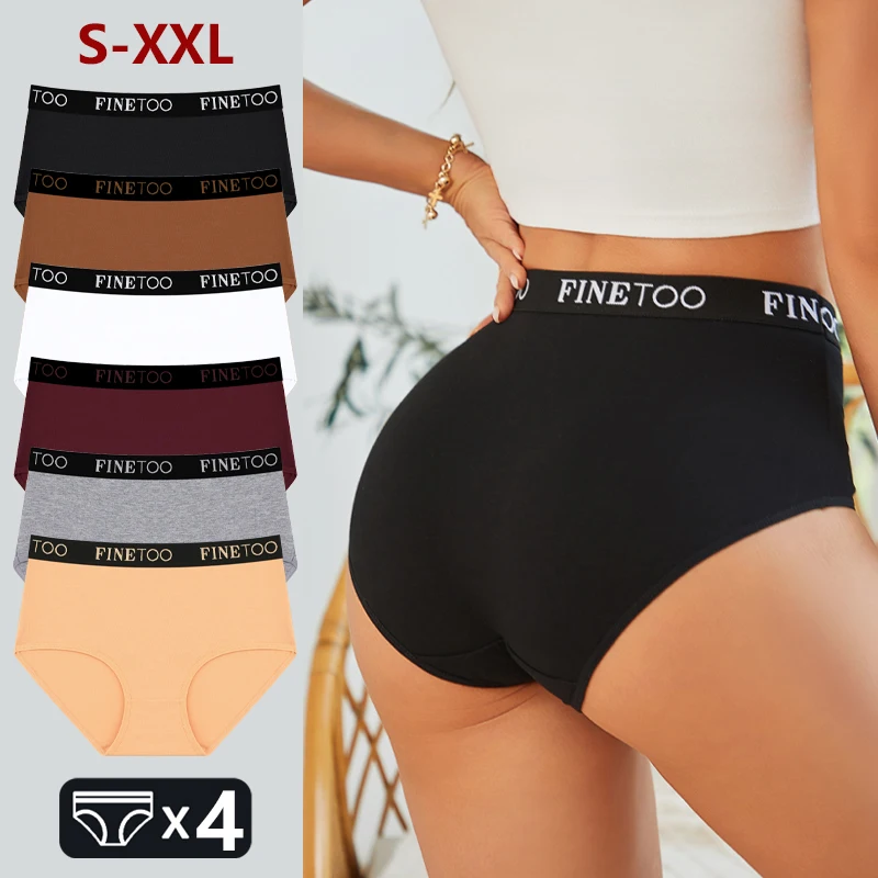 FINETOO 4Pcs Cotton High Waist Seamless Underwear Women's Breathable Elastic Belts Panties Plus Size Comfortable Lingerie S-XXL