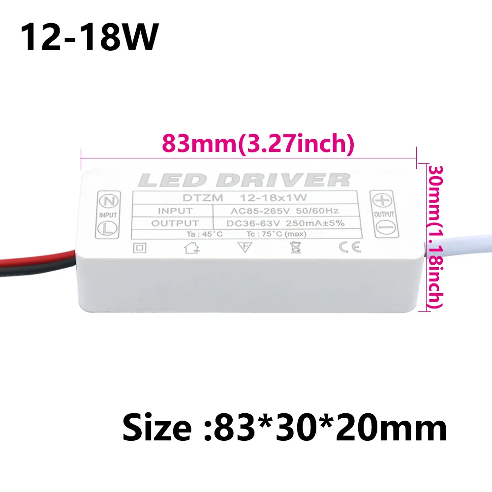 Imagem -05 - Led Unidade de Alimentação para Led Driver Transformador de Iluminação Acessórios Branco 13w 35w 47w 812w 12-18w 1825w 25-36w Ac85-265v