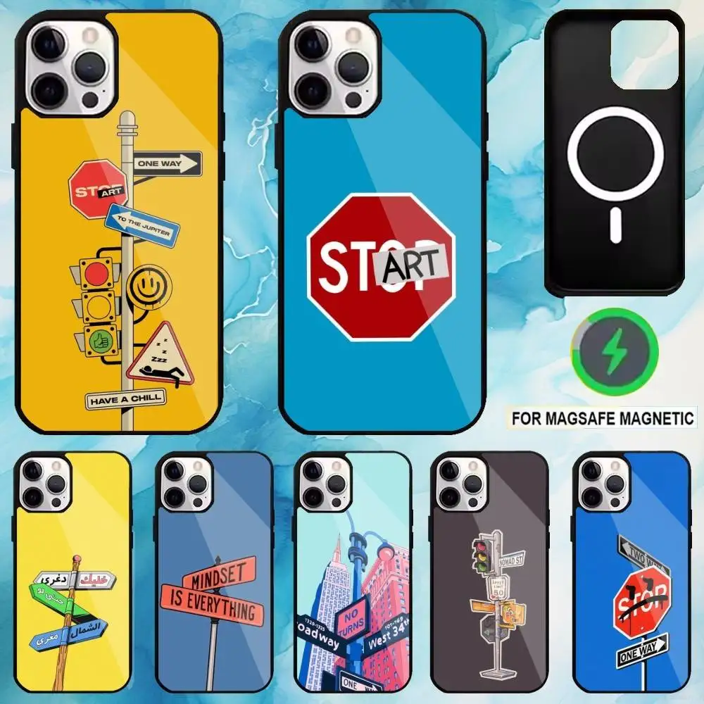 

Road Sign Phone Case For iPhone17,16,15,14,13,12,11 Plus,Pro Max Magnetic For Magsafe Wireless Charging