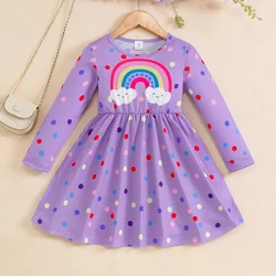 4-7 Year Children Girls Spring  Autumn Dress Rainbow Polka Dot Long sleeves Dress Girl  Fashionable Clothing