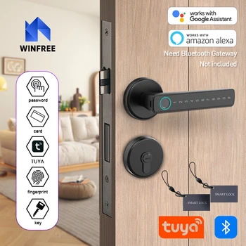 WINFREE-Serrure de porte intelligente à empreintes digitales, Tuya, Bluetooth, entrée sans clé, serrure de porte intelligente, Alexa, Google Assistant, porte intérieure en bois