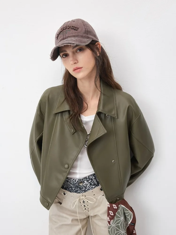 

Natural Lambskin Motorcycle Leather Jacket Women Lapel Collar Short Style Sheepskin Jacket Large Size Biker Leather Jackets