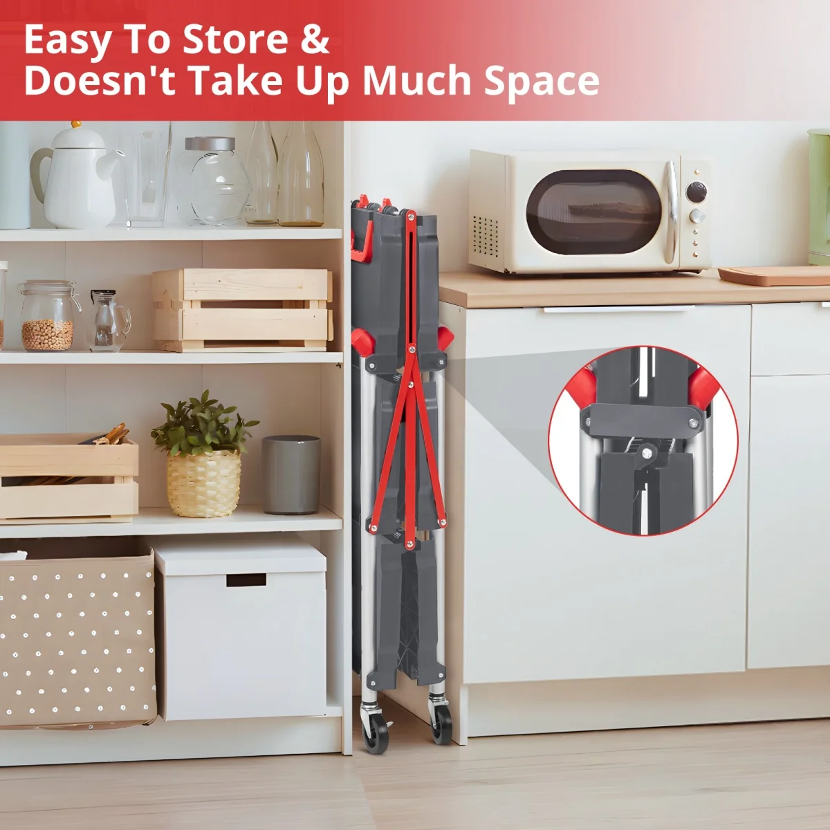 Collapsible Service Cart 3-Tier Portable Folding Utility Cart with 2 Lockable Wheels for Home/Commercial/Office/Warehouse