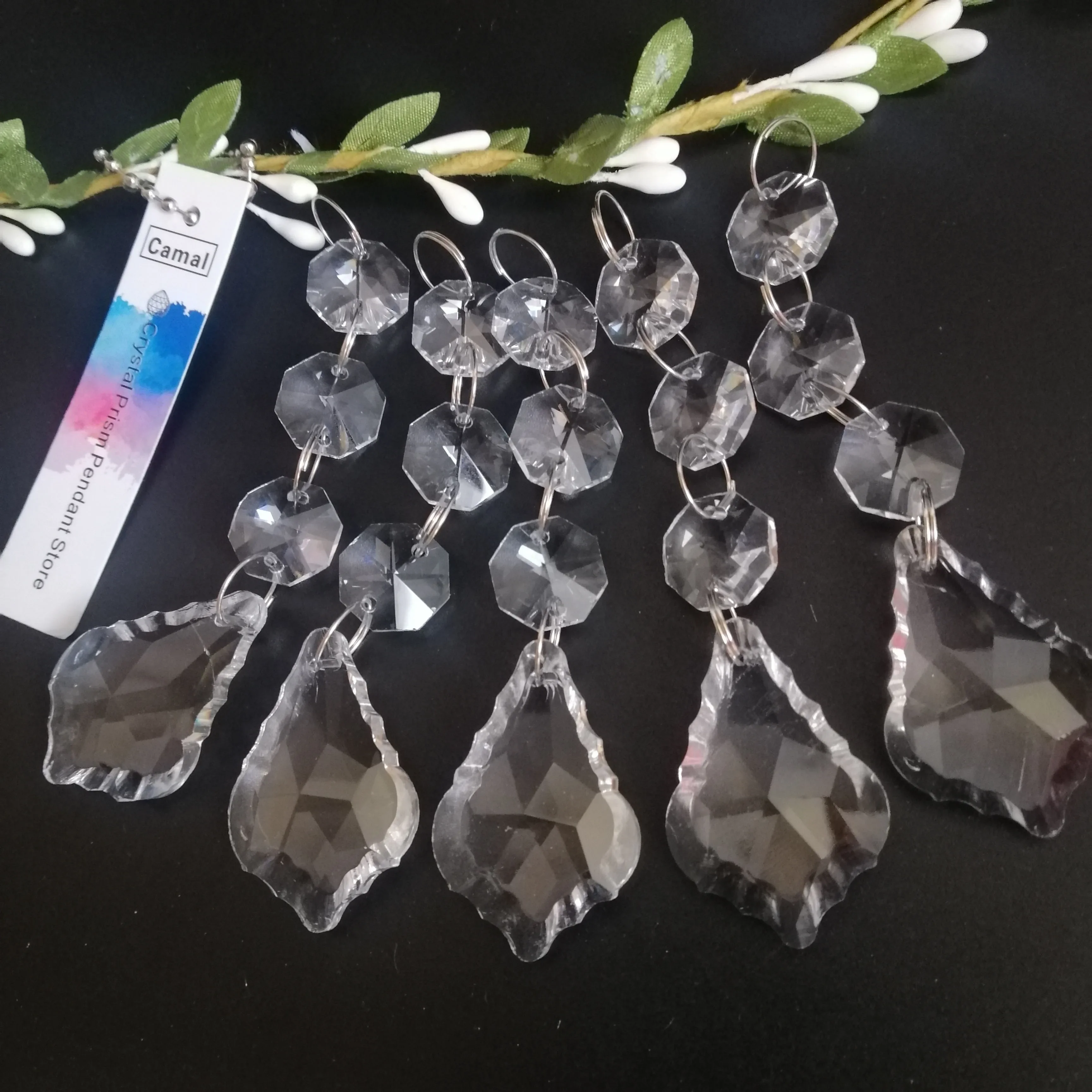 Camal 5Pcs Crystal 34mm Maple Leaf Prisms Pendants Parts Beads Garland Hanging Chandelier Lamp Lighting Party Home Decoration