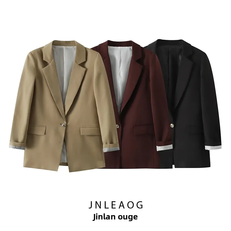 

JNLEAOG Модный однотонный костюм с цветочным принтом, женский деловой повседневный пиджак свободного кроя с длинными рукавами, элегантный, премиум-класса, осенний