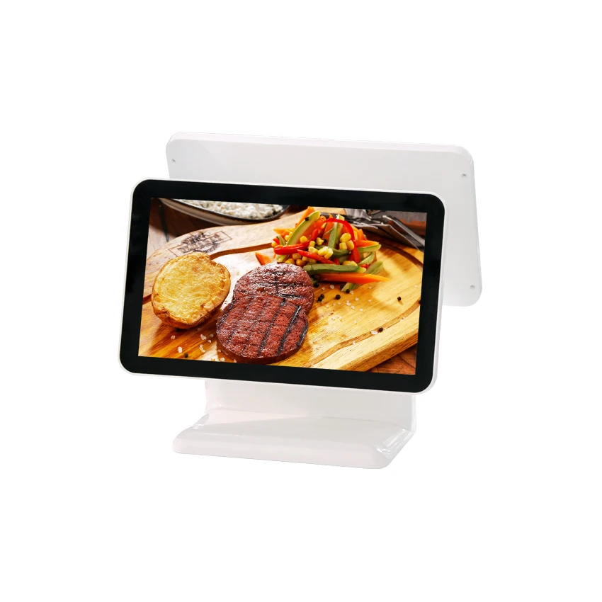 15.6 Inch POS Cash Register Machine Dual Capacitive Touch Screens Barcode Reader FHD Resolution 4GB RAM Android OS Shopping Mall