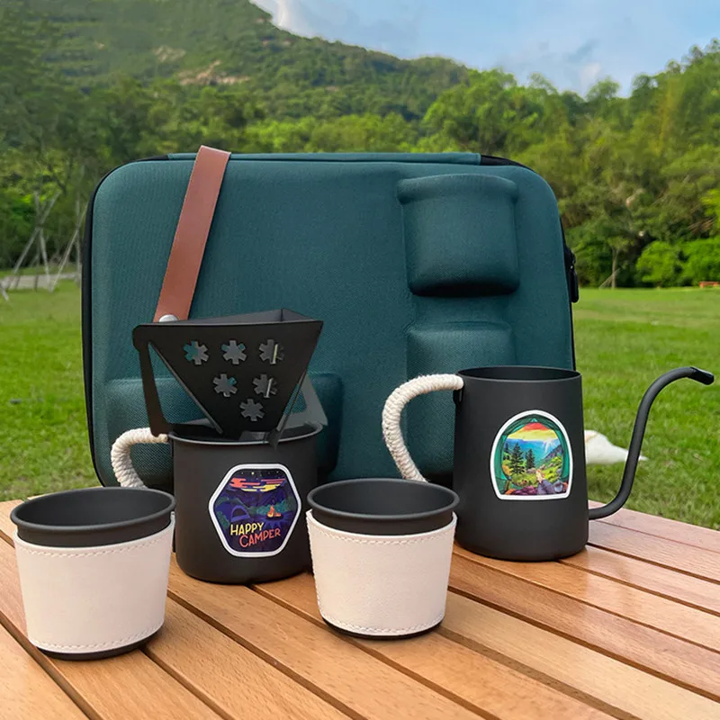 

Outdoor Coffee Pot Stainless Tea Kettle Camping Tableware Braided Rope Handle 400ml Coffee Kettle Tea Pot Snowflake Filter Cup