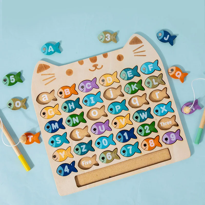 Kinderen houten vissen spel speelgoed geschenken vroeg onderwijs alfabet numeriek cognitief speelgoed kinderen interactieve spellen speelgoed voor geschenken