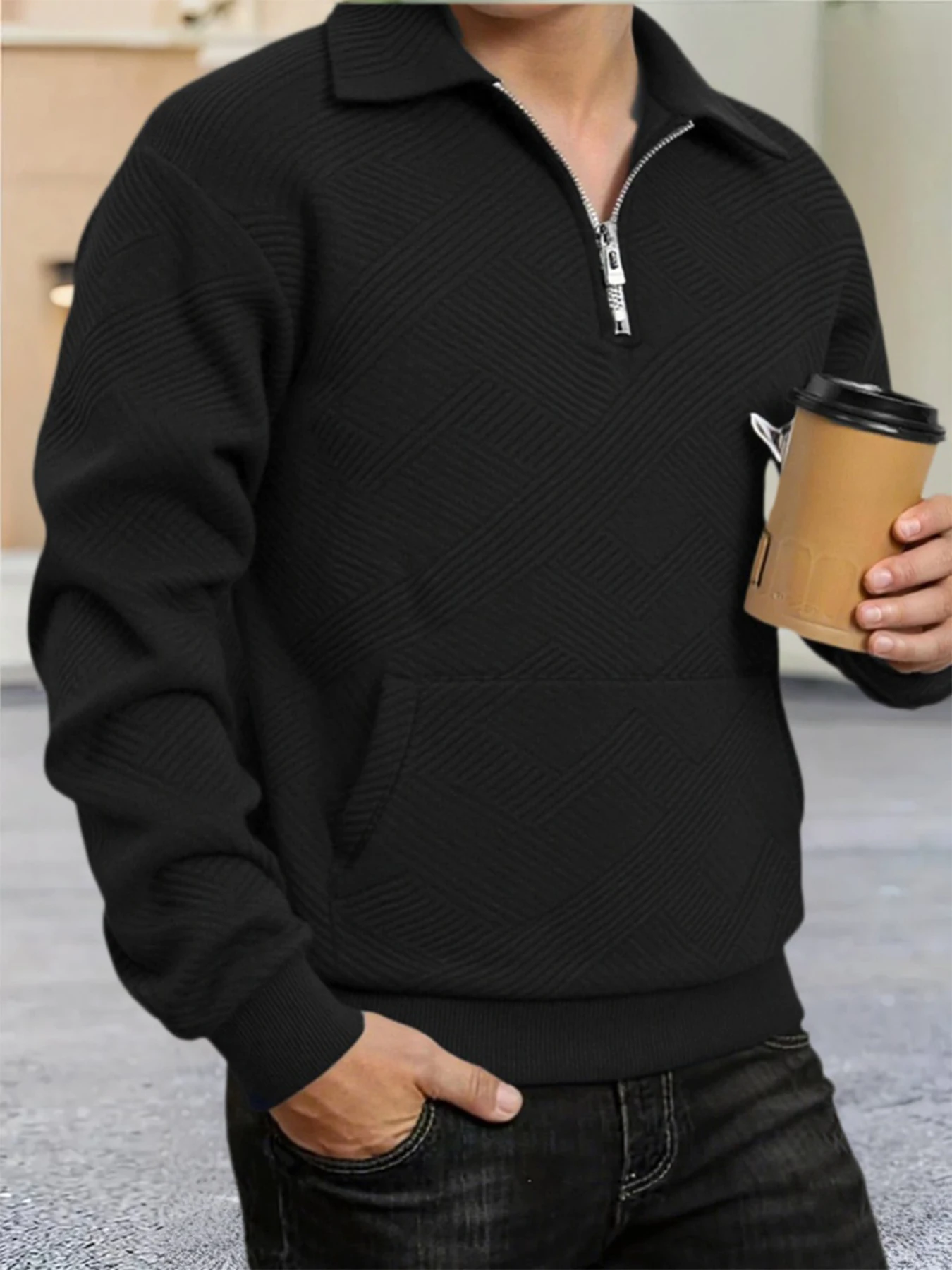 Autumn Men's Quarter Zip Pullover Sweater Lightweight Mock Neck Slim Fit Pullover Casual Polo Sweaters Winter Warm Outerwear
