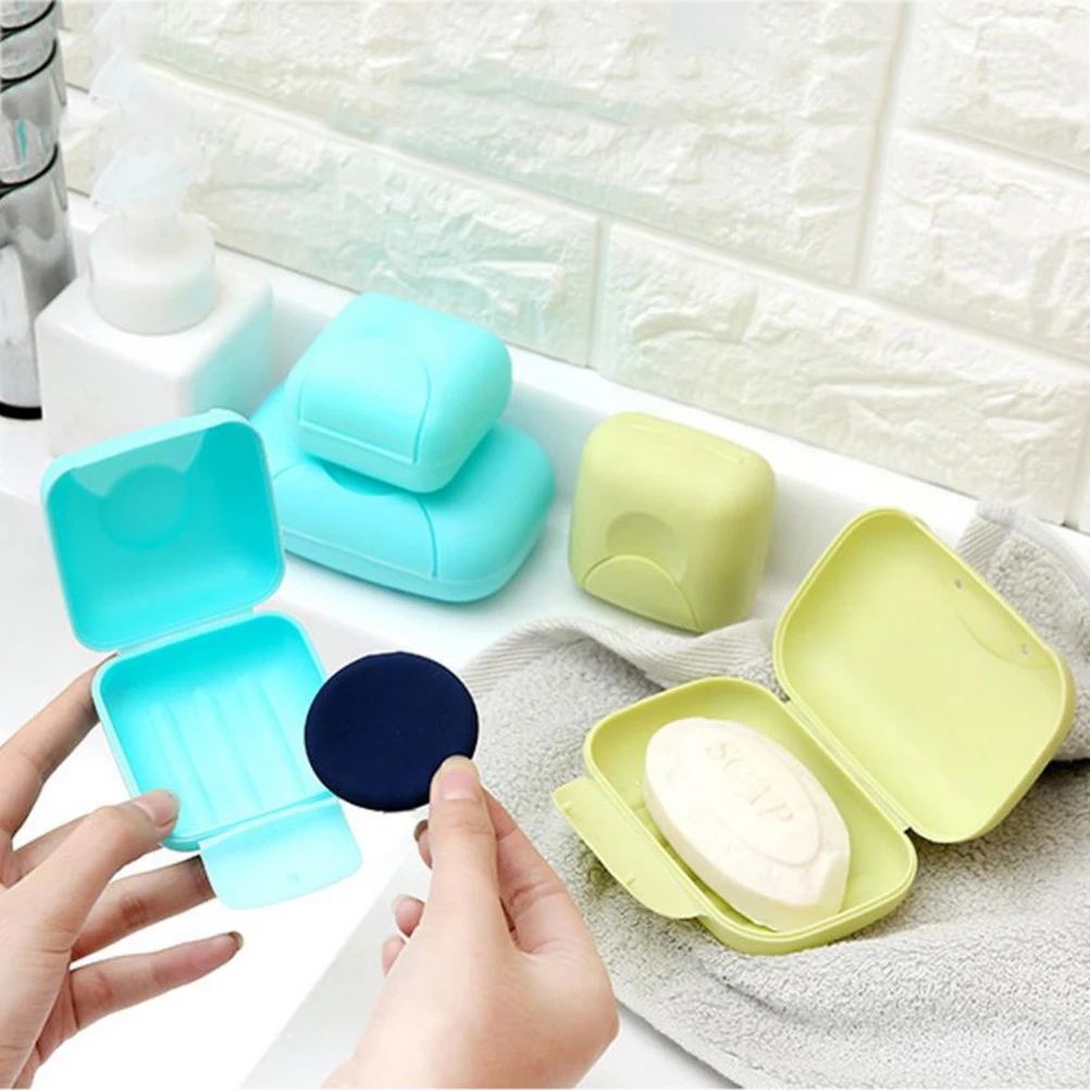 

4pcs Waterproof Box Travel Portable Holder Soap Storage Rack Bathroom Accessories Soap Dish with Lid Keep Dry Draining