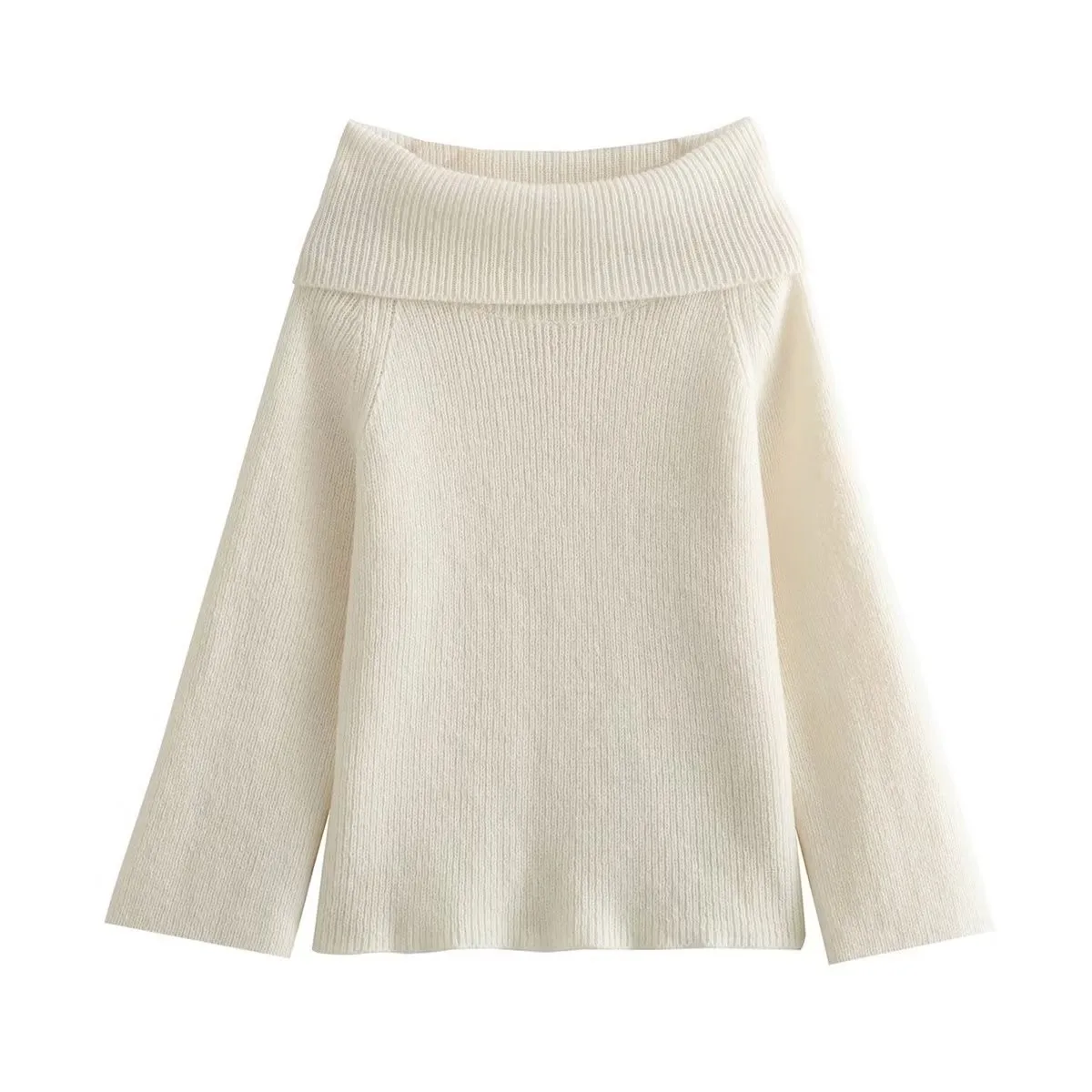 Autumn and Winter Pure Color European and American Temperament One Shoulder Long Sleeved Sweater for Women