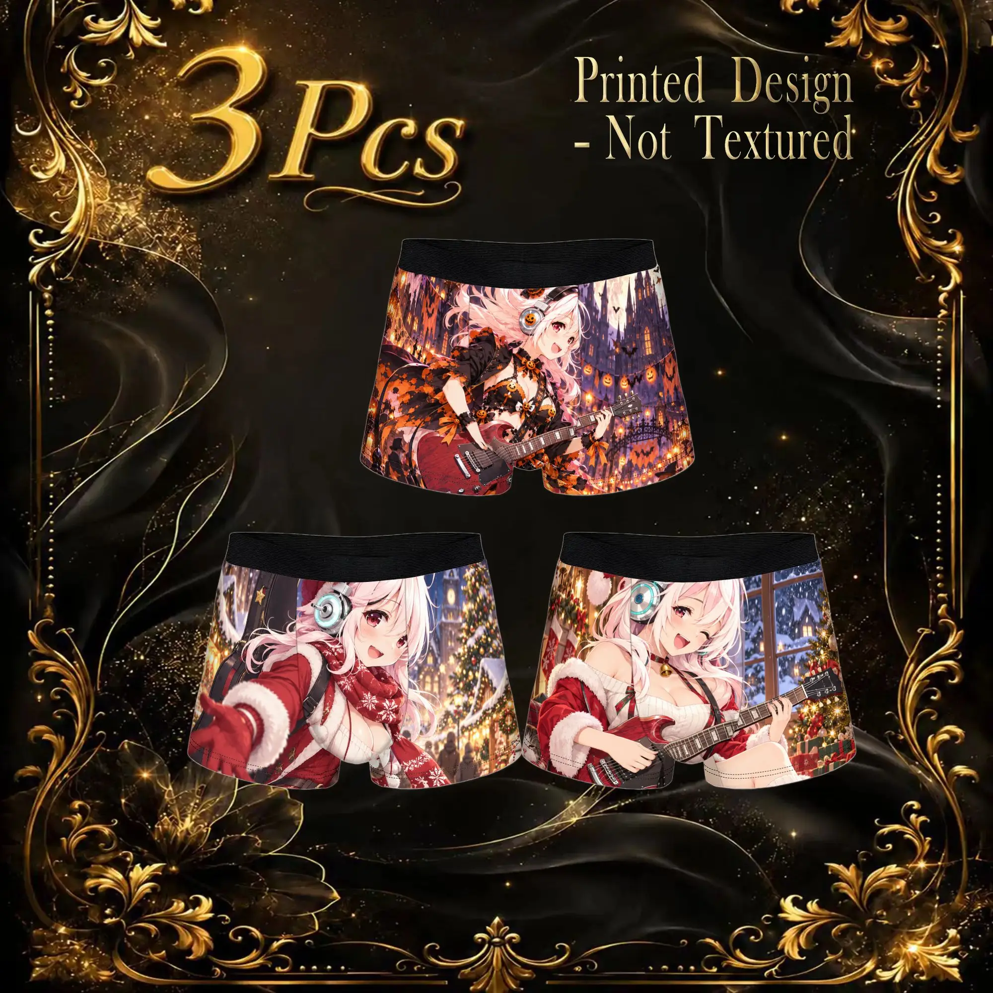 3Pcs Halloween Style Super Sonico boxers  Underpants Homme Panties Men's Underwear Comfortable Shorts Boxer Briefs