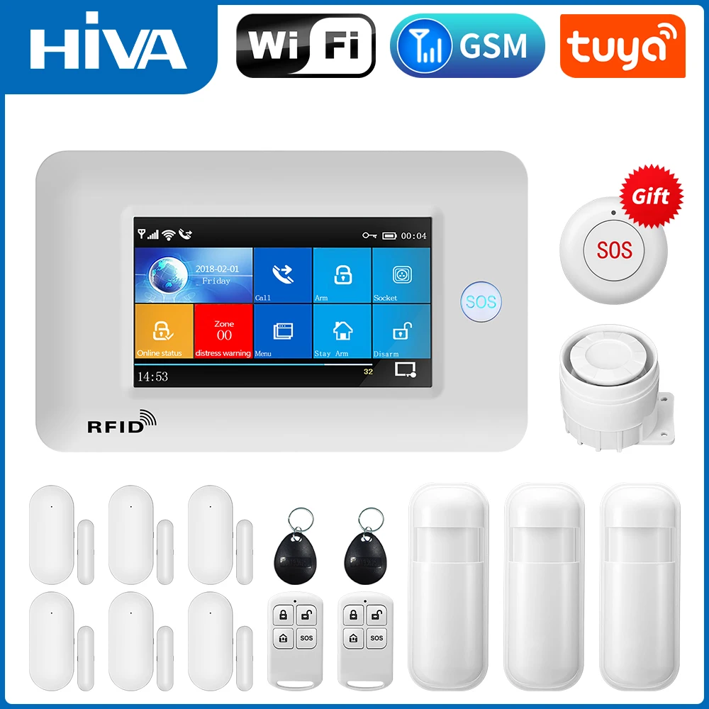 New 4.3 Inch Touch Panel WIFI GSM Wireless Home Burglar Alarm System Security Alarm Kit TUYA SmartLife APP Compatible With Alexa