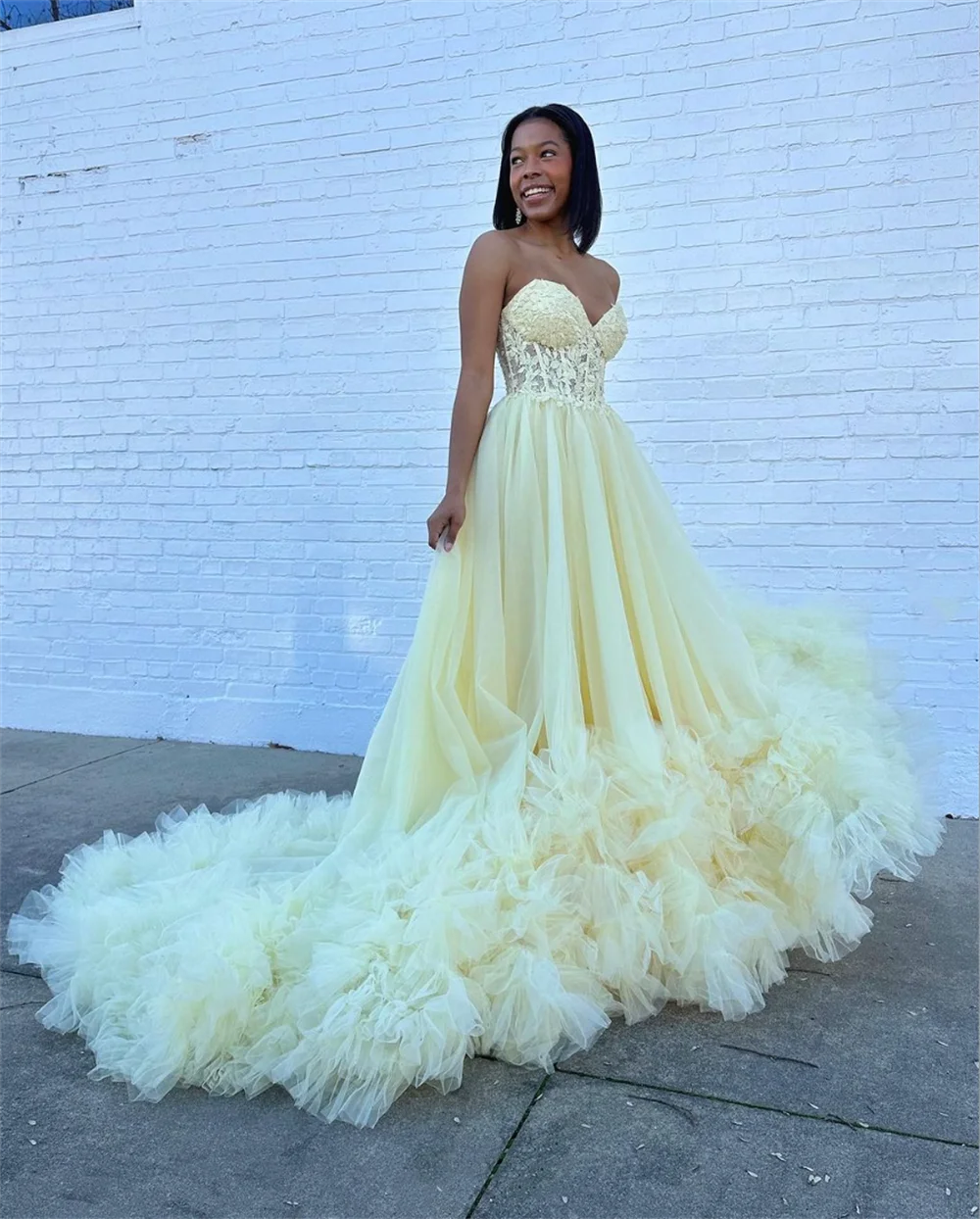 Jessica Yellow Wedding Dress Prom Dresses Tulle Embroidery Princess Evening Dresses 2024 Formal Occasions Graduate Party Dresses